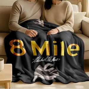 1 piece 8 Mile movie poster with Eminem's autograph themed flannel blanket, Flannel throw blanket, Modern design flannel blanket, suitable for sofas and beds, all-season use, super soft and warm, digital printing, 100% polyester material, machine washable