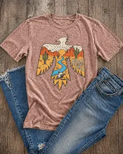 Bronco Western Supply Co. Women's Roam Free Graphic T-Shirt - Mocha, Short-Sleeve, Breathable Fabric, Draping Design