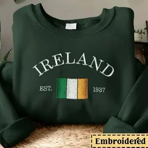 Embroidered Ireland Sweatshirt, Embroidered Saint Patrick's Day Crewneck Sweatshirt, Irish Embroidery Hoodie, Shamrock Shirt, Lucky Sweater