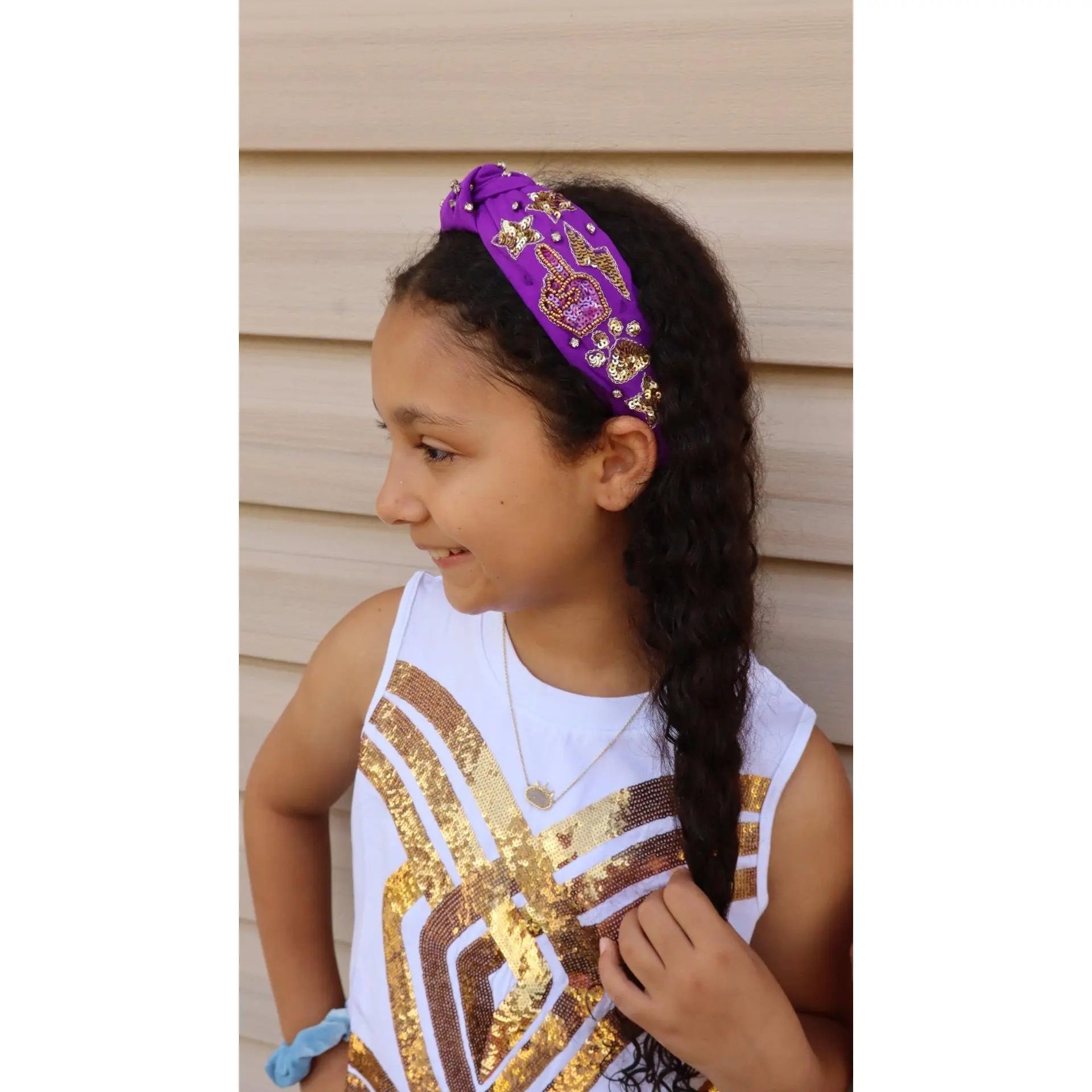 Purple and Gold LSU Spirit Beaded and Sequined Headband
