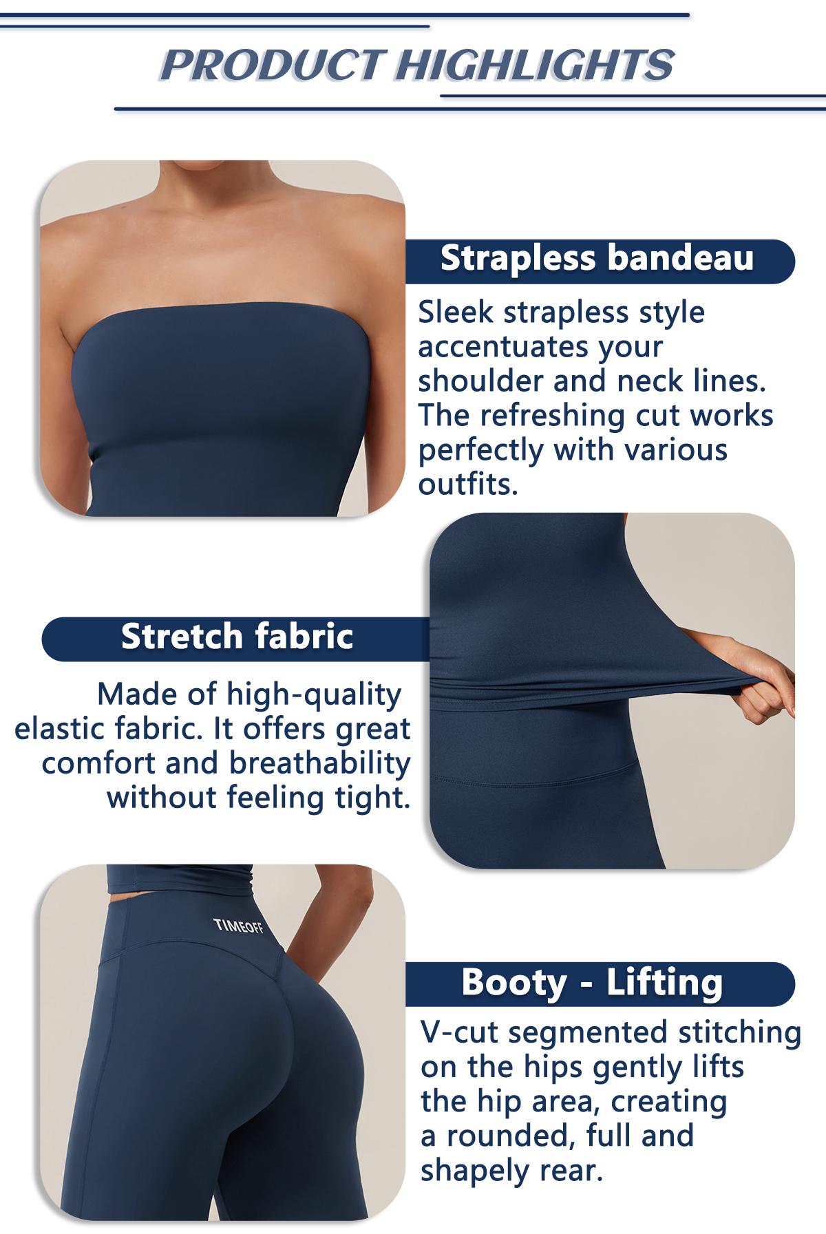 TIMEOFF Women's 2 Piece Workout Set, Non-Slip Strapless Tube Top & High Waist Butt Lifting Flare Pants, 4-Way Stretch Yoga Loungewear, 2 Pcs Set, Two Piece Sets Women TIMEOFF Women's 2 Piece Workout Set, Non-Slip Strapless Tube Top & High Waist Butt Lifting Flare Pants, 4-Way Stretch Yoga Loungewear, 2 Pcs Set, Two Piece Sets Women