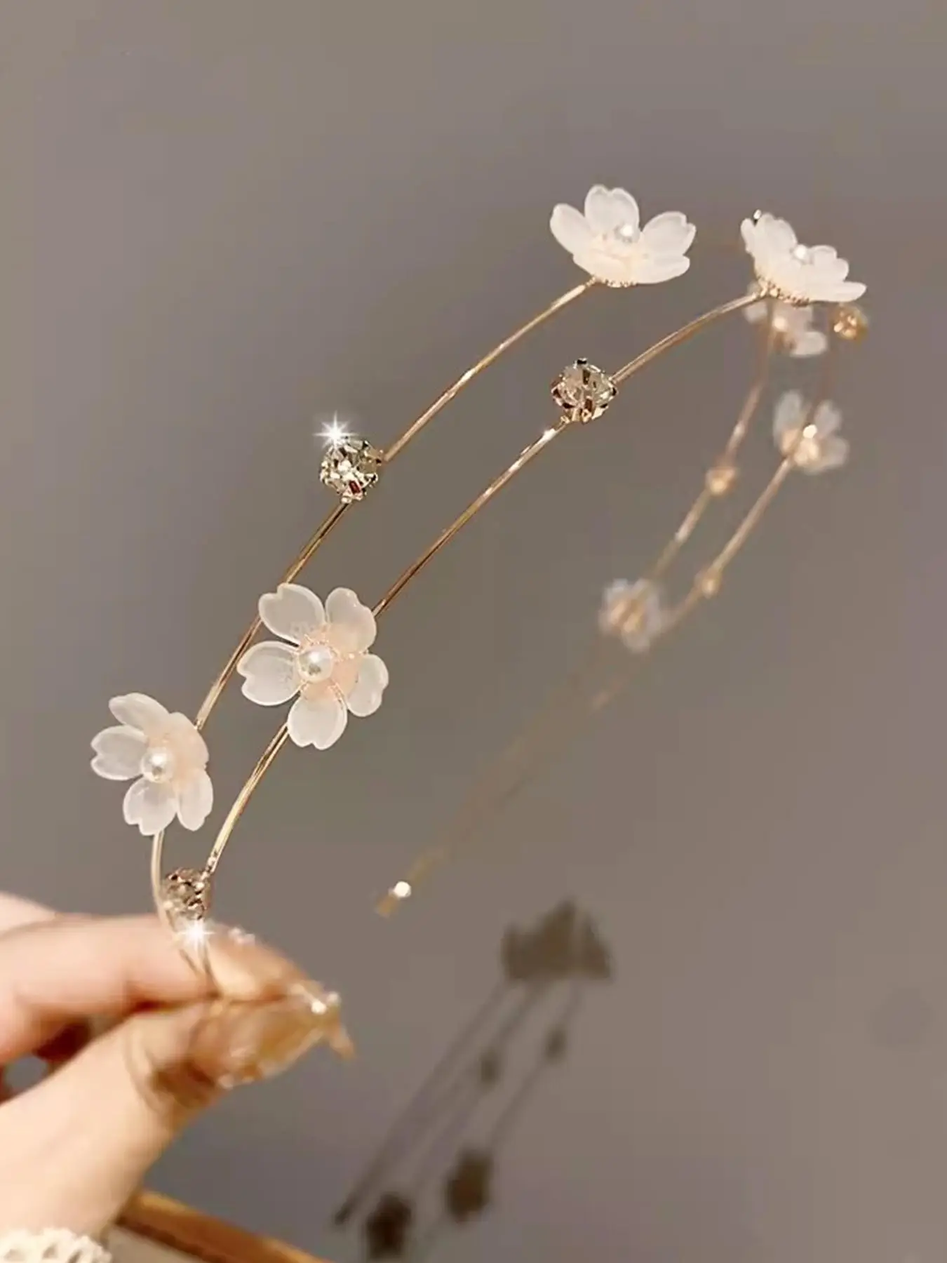 Flower & Rhinestone Decorated Tiara Headband, Elegant Faux Pearl Decor Hair Hoop for Wedding Bridal Party Formal Occasions, Exquisite Cute Hair Access