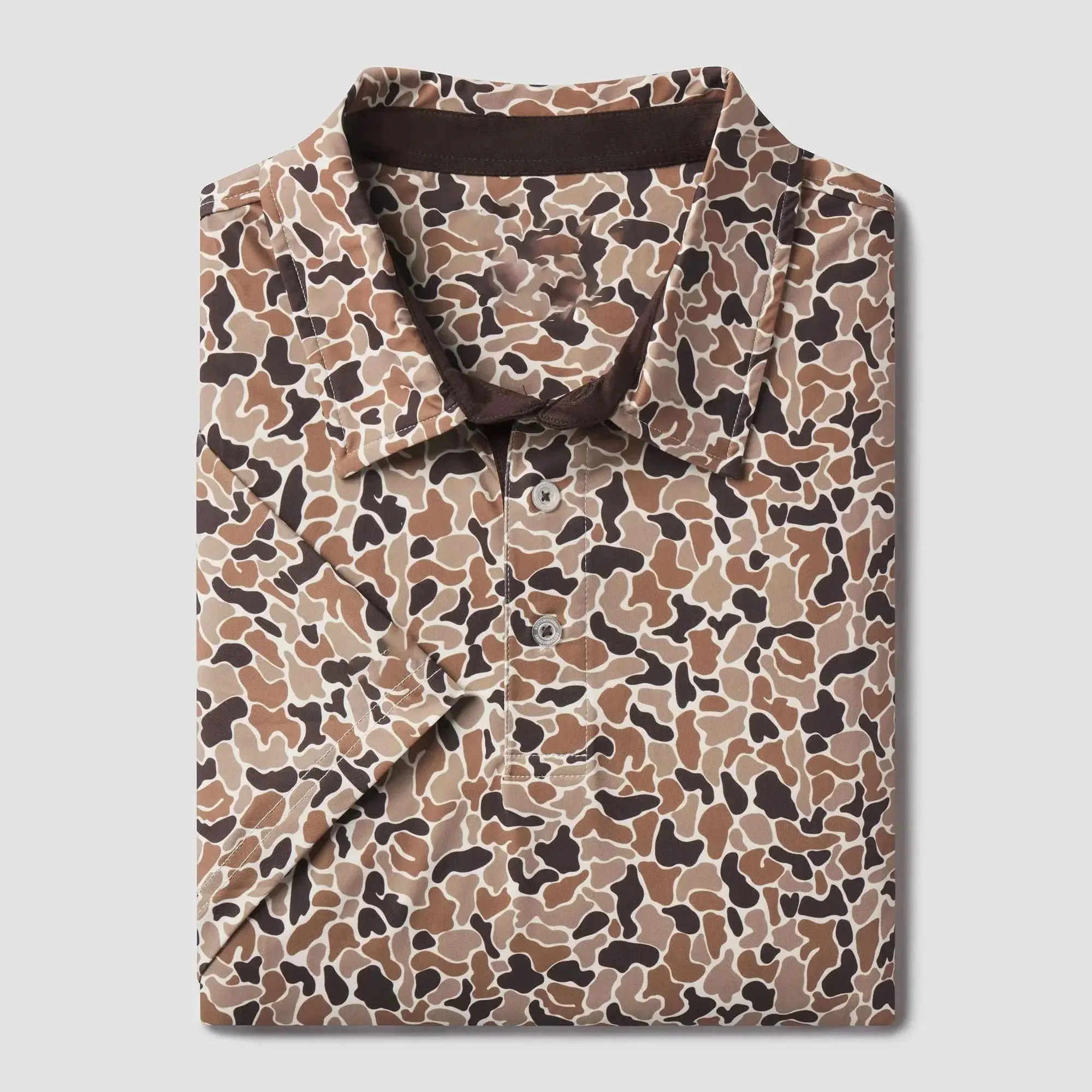 Men’s Duck Hunting Inspired Polo with Vintage Camouflage and Rugged Outdoor Appeal