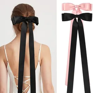 Long Bow Hair Accessory, Party Wear, Large Ribbon Bow, Ballet Girl Headpiece, French Big Bow Clip, Bridal Engagement Headwear, Hairpin