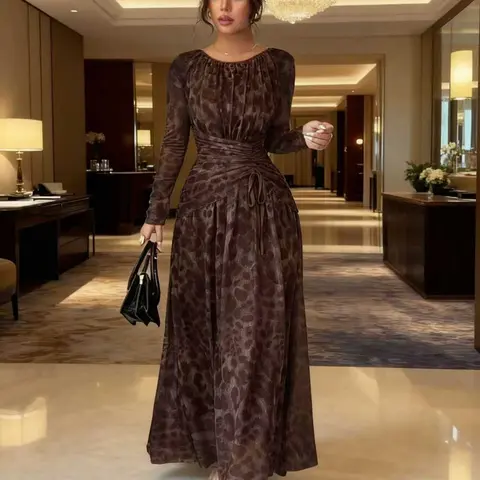 Women's Fashion Mesh-Print Long Sleeves Bodycon Dress, Trendy Tight-Fitting Summer Gown, Stylish Comfortable and Elegant Design, Cocktail Party Gown