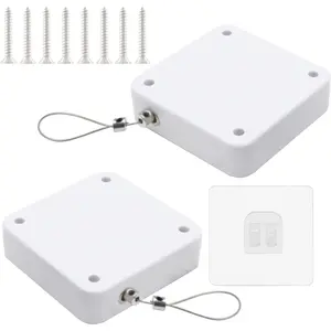 2 Packs Automatic Door Closer, Punch-Free Sliding Door Closer Steel Pull Cord Multifunctional Drawstring Auto Closers for Bathroom, Bedroom, Residential(White, 1000N)