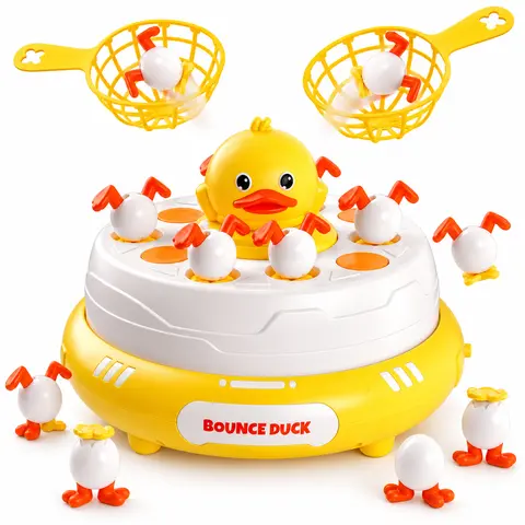 Bounce and Catch Duck Game for Kids, Pop-Up Duck Tabletop Toy with 2 Catching Nets, Interactive Family Catching Game