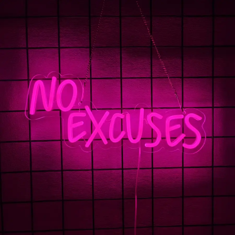 No Excuses Neon Sign Pink Inspirational LED Light Motivational Dimmable Wall Art Decor Neon Gym Accessories Sign Bright Word LED As a Gift for Fitness fans,Workout Man,Teenager,Professional Sportsmen USB Powered Easy Hanging