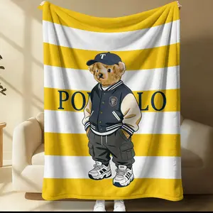 Bear printed pattern blanket, suitable for all seasons, suitable for beds, sofas, cars, room decorations, and gifts, suitable for children or adults, Slogan Print Blanket, Animal Blankets