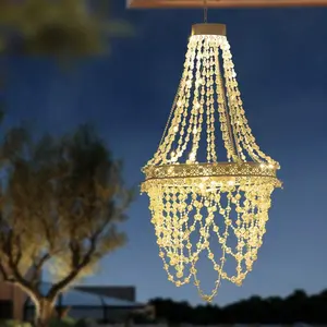 Solar Hanging Crystal Chandelier Outdoor Garden Decorative Light Powerful Lithium Battery 54 Warm White LEDs Waterproof Lantern Suitable for Courtyard Terrace Pavilion Party Wedding Two Layers Remote Control Glowing Ghost Decor Glow-In-The-Dark LED Candy