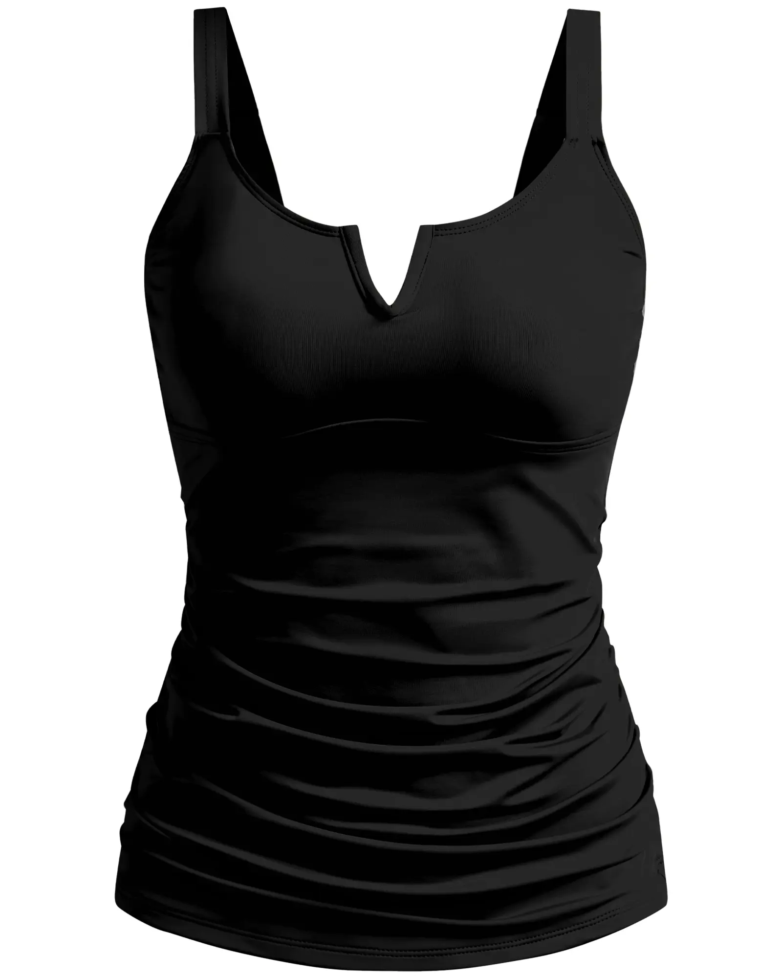 V Neck Tankini Top for Women Ruched Tummy Control Swimsuit Tops Adjustable Wide Straps Swimwear No Bottoms Swimming