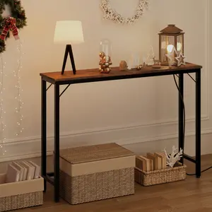 39.4" Black & Gold Narrow Console Table with Power Outlets & USB Ports, 110 Lbs Load Capacity, Versatile Entryway Sofa Table for Living Room, Hallway & Bedroom