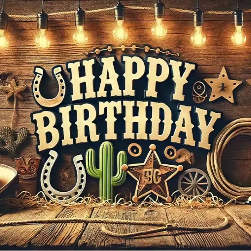 Western Cowboy Theme 2D Reusable Polyester Fabric Backdrop Photography Background, Country Decor, Lampshade, Hat, Cactus, Boots, Party Decoration, Birthday Party Decorations
