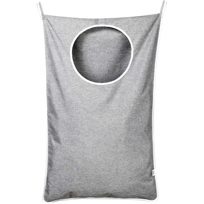 Hanging Laundry Hamper Bag with Free Adjustable Stainless Steel Door 2 PCs Suction Cup Hooks, Best Choice for Holding Dirty Clothes and Saving Space
