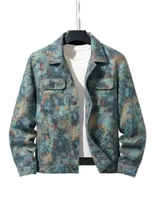 Men's Tapestry Floral Print Button Front Jacket, Regular Fit Casual Long Sleeve Collared Outerwear for Fall & Winter, Men's Clothes for Daily Wear, Fashion Fit Jacket, Casual Streetwear Jackets