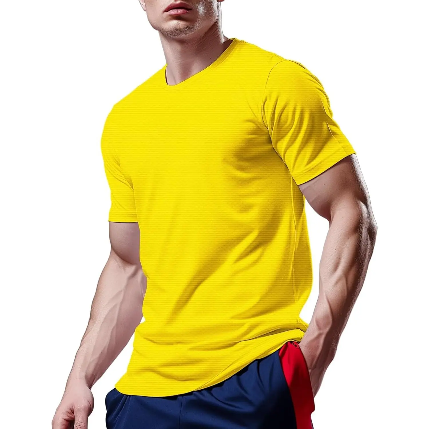 Male Fitted Micro-Knit Crew Neck Workout Shirts - Dry Fit Short Sleeve Athletic Tees with Moisturewick for Running, Gym, Tagless Label, Stretch, Fade Resistant, Quick-Drying, Hiking