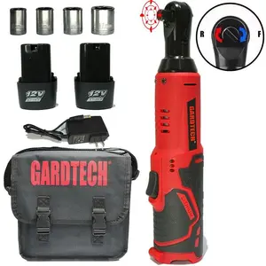 12V DC Cordless Right Angle Torque Wrench - Heavy Duty Electric Ratchet Socket Wrench Set, 2 x 2000mAh Batteries, Built-in LED Light, 240rpm + 10%, 0.69kg Time-Saving Auto Repair Power Tool