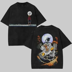 [Collection] Lufi Gear 5 Anime Graphic T-Shirt - Oversized Vintage Acid Wash Streetwear Tee - Premium 100% Cotton Heavyweight Sun God Nika Shirt - High Quality Vibrant DTG Print Anime Gift for Fans