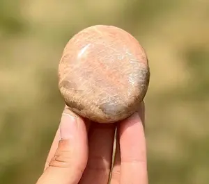 Peach Moonstone Palm Stone - Peach Moonstone Crystal - Polished Moonstone Oval Palm Stone - Tumbled Peach Moonstone - Pink Moonstone