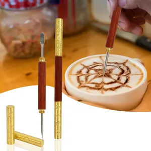 Latte Art Pen 1 count,Stainless Steel and Brass with Rosewood Handle of Tools - Barista Tools for Art  Latte,Cappuccino,Espresso -  Coffee Accessories for Coffee Bar