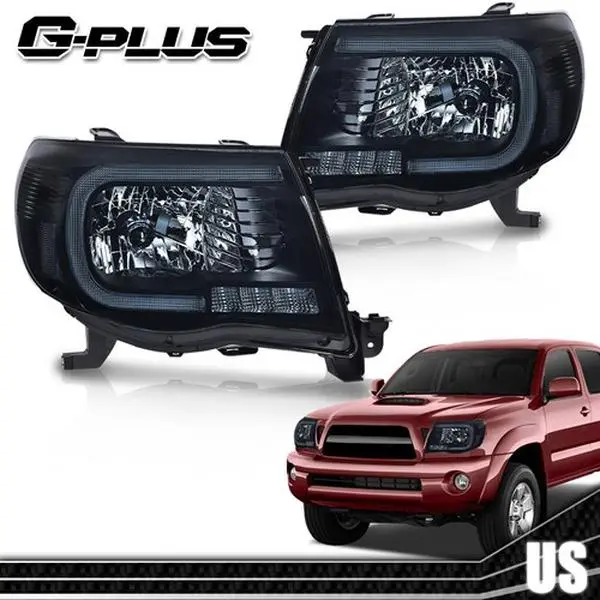 G-PLUS LED Headlights with DRL Tube for Toyota Tacoma 2005-2011, Black Smoked Aftermarket Bulbs Headlight Assemblies, Car Accessories with LED Headlamps Bulbs & Car Lighting Components