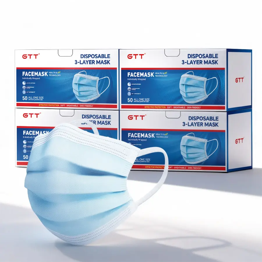 Disposable 3-Ply Medical Masks, 50/100 Pack Individually Wrapped