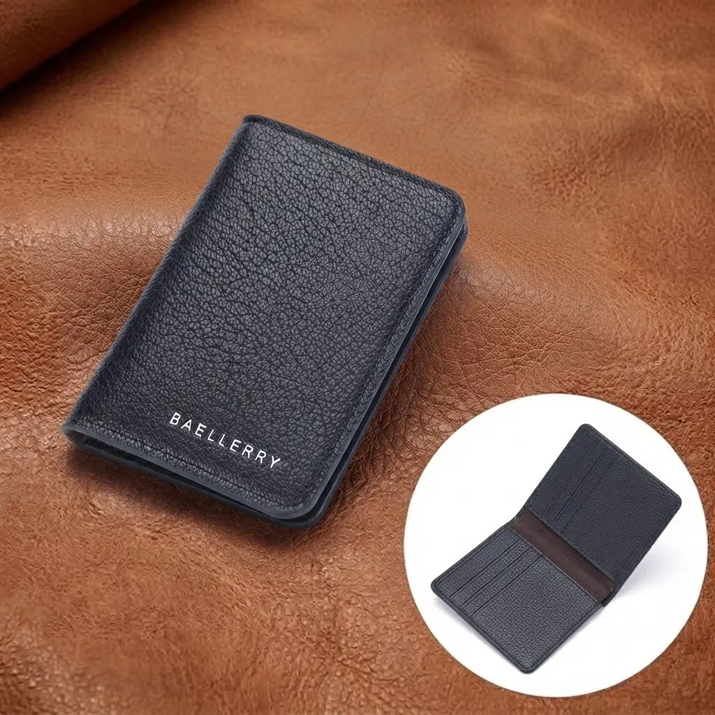 Men's Slim Card Holder Wallet, Soft Litchi Leather Minimalist Front Pocket Wallet with Multiple Card Slots for Everyday Carry