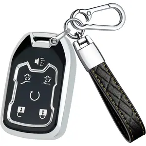 for GMC Key Fob Cover with Keychain - TPU Key Case Shell Protector Compatible with Chevy Suburban Tahoe Silverado and GMC Yukon Acadia Terrain Sierra 6 Button Smart Remote Key, Sliver