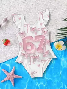 Summer Girls Casual Cool Cute Sleeveless Triangle Jumpsuit Swimsuit Beach Vacation Holiday Birthday Gift Number 67 Bow Heart Pattern Swimsuits Swimwear Triangle Bathing Suit Kid