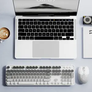 MOFii 1 Set Rechargeable Keyboard and Mouse Combo, Wireless Bluetooth Connection, Full-Size Gradient White-Gray Keyboard and Mouse, Compatible with Desktop Computers and Laptops, US Qwerty Layout