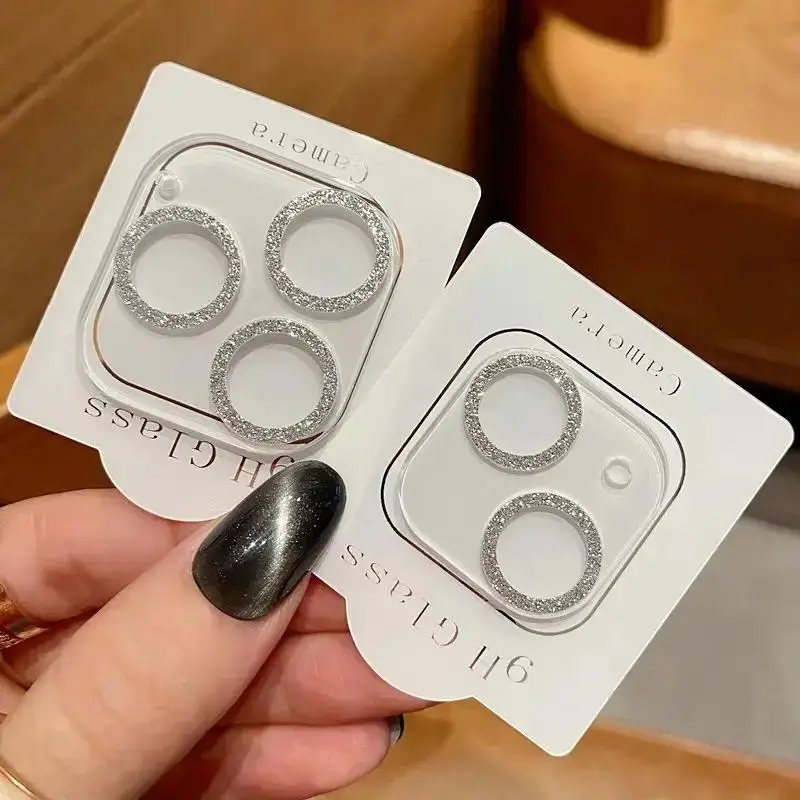 Sparkle Glitter Lens Camera Protector, Tempered Glass Lens Camera Protector, Phone Lens Protector for iPhone 15 14 13 Pro Max Plus ProMax, 2 Counts