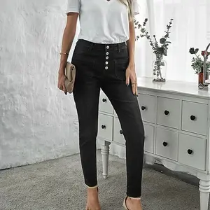 Black High Rise Button Jeans