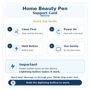 NNDVB Home Beauty Pen Quick-Start Support Card - Beginner Tutorial for Power On, Level Settings, Lightning Button Use & Basic Aftercare Tips