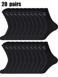 Men's Cross Print Crew Socks, Casual Comfy Breathable Mid-calf Socks for Daily Wear, Men's Socks for All Seasons