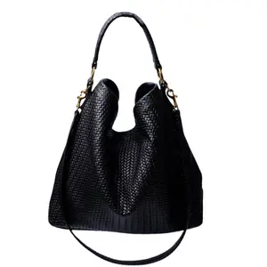 Handmade Woven Original Black Leather Bag