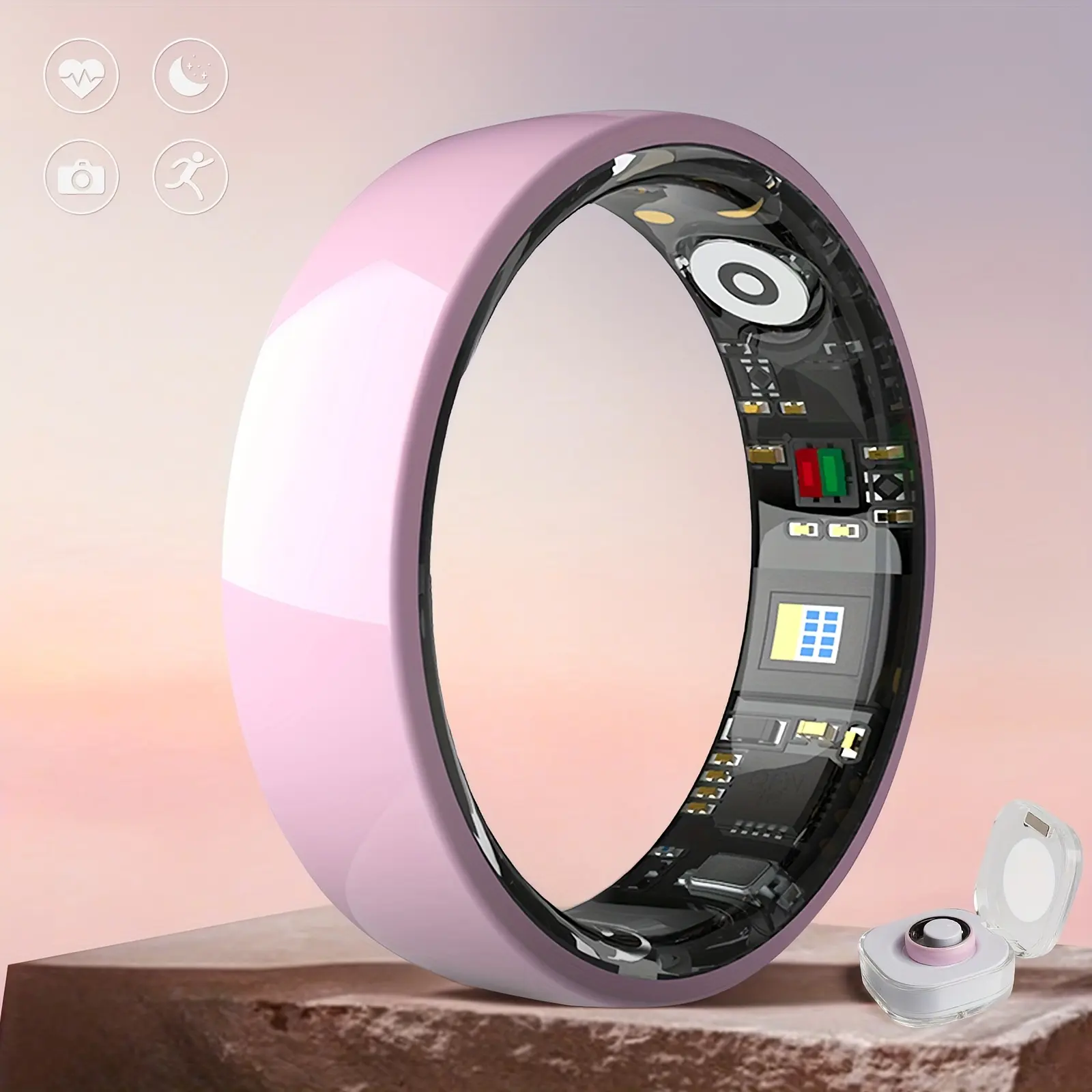 Digital Smart Ring for Men and Women - Stainless Steel Wearable Fitness Tracker with Stylish Design, Crystal Charging Case, Magnetic Charging, IP68 Waterproof, Step/Distance/Calorie Monitoring, Holiday Gift