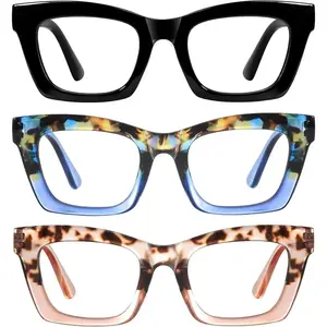 Oprah Reading Glasses for	 Women-3Pack Blue Light Blocking Fashion Readers with Spring Hinge Computer Square Eyeglasses