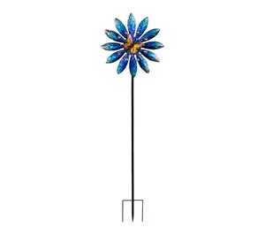 Northlight Blue Flower with Butterfly Pinwheel Garden Stake