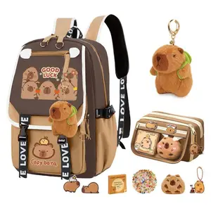 CapybaraBackpackSetforSchoolwithPencilCaseandKeychain,CuteCapybaraSchoolBagGiftwithStickersforGirlsBoysTeens,CapybaraBookbagforDailyUseandTravel