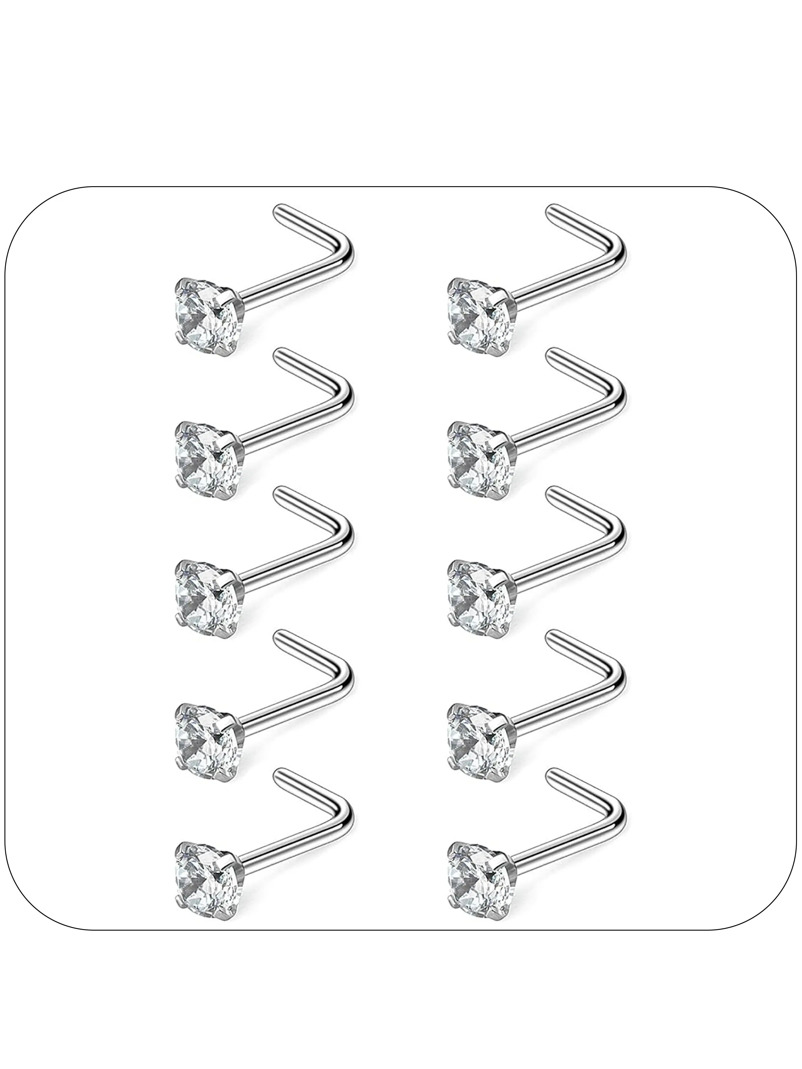 10Pcs Nose Studs for Women & Men, Nose Piercing, Nose Jewelry, Hypoallergenic Surgical Steel Nose Rings, AAA+ CZ Nose Stud 20G, Perfect Gift