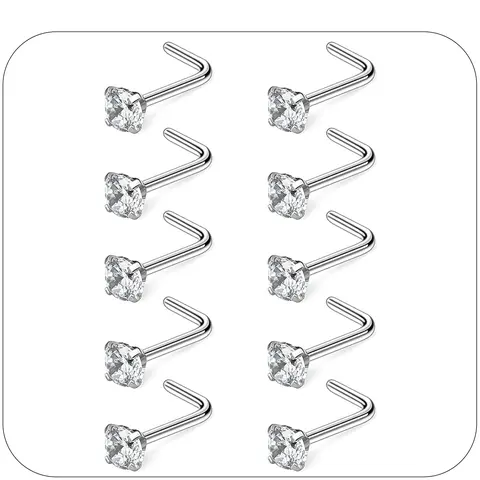 10Pcs Nose Studs for Women & Men, Nose Piercing, Nose Jewelry, Hypoallergenic Surgical Steel Nose Rings, AAA+ CZ Nose Stud 20G, Perfect Gift