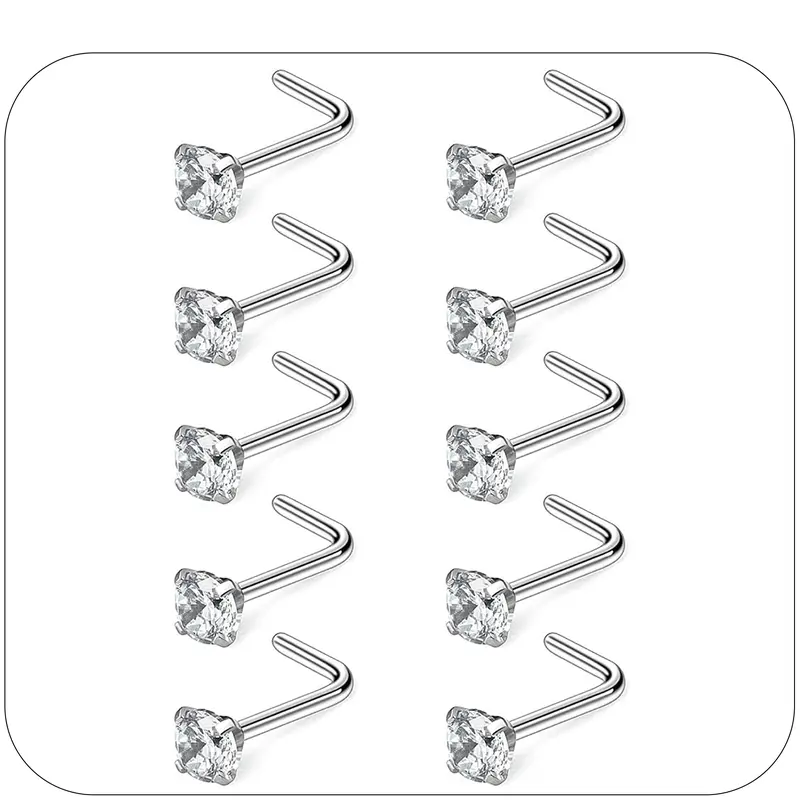 10Pcs Nose Studs for Women & Men, Nose Piercing, Nose Jewelry, Hypoallergenic Surgical Steel Nose Rings, AAA+ CZ Nose Stud 20G, Perfect Gift
