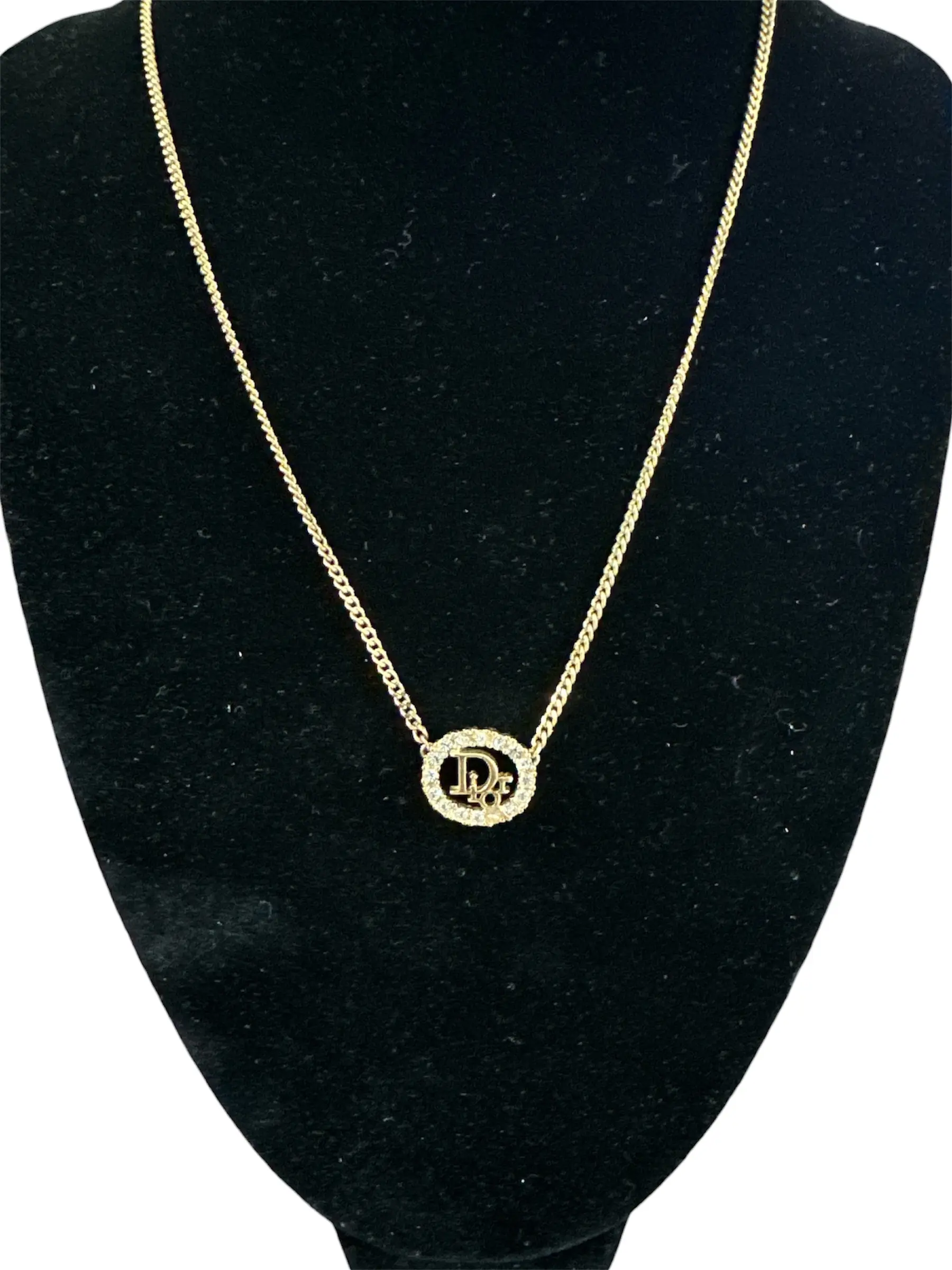 Pre-owned Dior 18 Inch Gold Plated Necklace in Rhinestone Halo