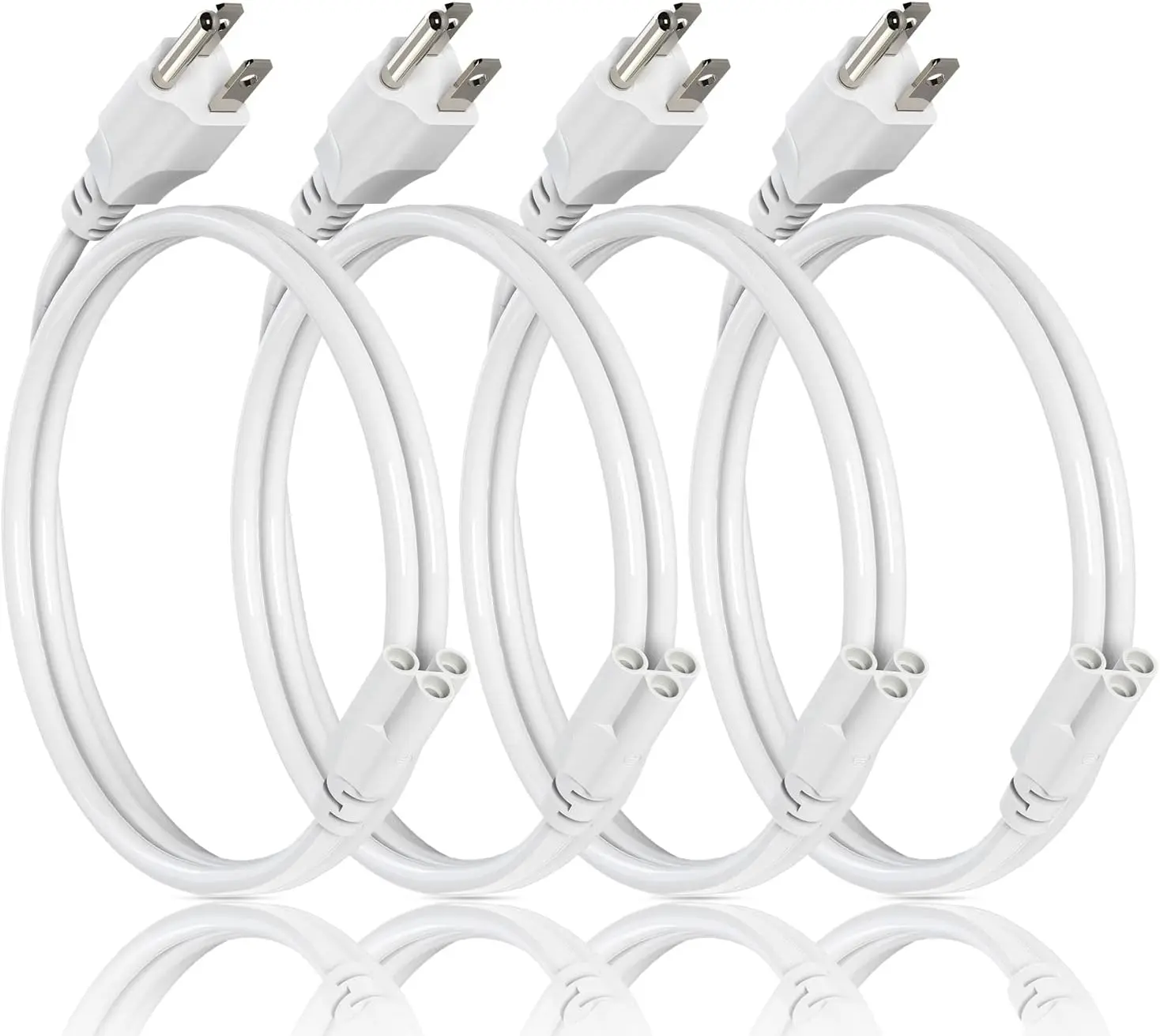 JESLED (4-Pack) T8/T5 4FT Integrated LED Tube Light Fixture AC Power Cord Cable with 3-Prong US Plug for Garage, Workshop, Warehouse Commercial Lighting