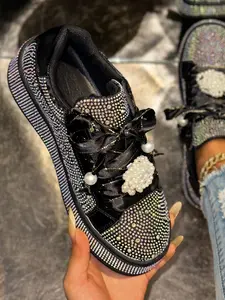 Women's Rhinestone Starry Thick Sole Sneakers, Fashionable All-Season Casual Shoes, Comfortable Anti-Slip Waterproof Design