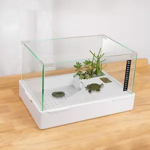 Scratch-Resistant Glass Turtle Tank (15.7×11.8×10 Inch) with Water Filter Durable Reptile Habitat for Aquatic/Terrestrial Pets Baby Turtles & Fish Anti-Scratch Clear Terrarium Aquarium Combo