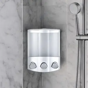 360 stand Wall-Mounted 3-Chamber Soap Dispenser - 44.1oz Heavy-Duty Plastic, Contemporary Gray Model 571497, Soap Saver, Clutter-Free Bath Tub Accessory for Shower & Commercial Use, Bath Tub Accessories, Wall Mounted Dispenser
