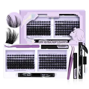 Lash Extension Kit F01 Eyelash Extension Kit 144 PCS Ultralight Eyelash Clusters Lash Clusters Kit 8-18mm DIY Ultra-Soft False Eyelashes at Home with Lash Applicator Tools (Kit，F01)