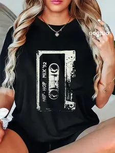 100%25 Cotton Unisex Hip Hop Rap Mixtape Cassette DJ Retro 90s T-Shirt Casual Top