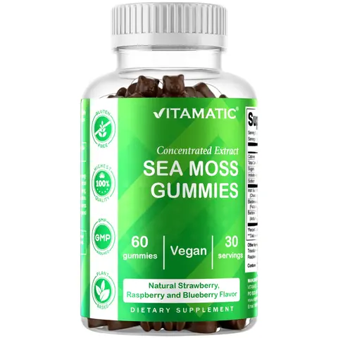 Vitamatic Natural Sea Moss Gummies - with Bladderwrack & Burdock, 60 Count Edible Dietary Supplement for Daily Nutrition, Essential Minerals & Self Care Needs